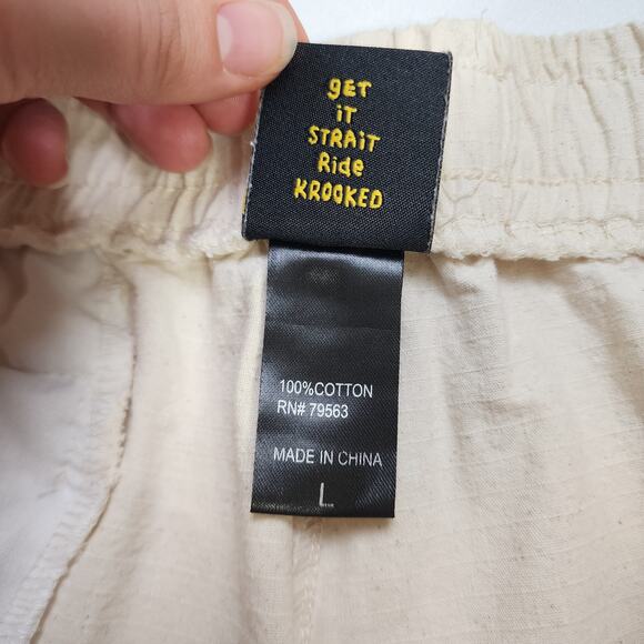 Krooked Eyes Mens Ripstop Elastic Waist Pant Size Large Skater Straight Leg Belt - Picture 7 of 12